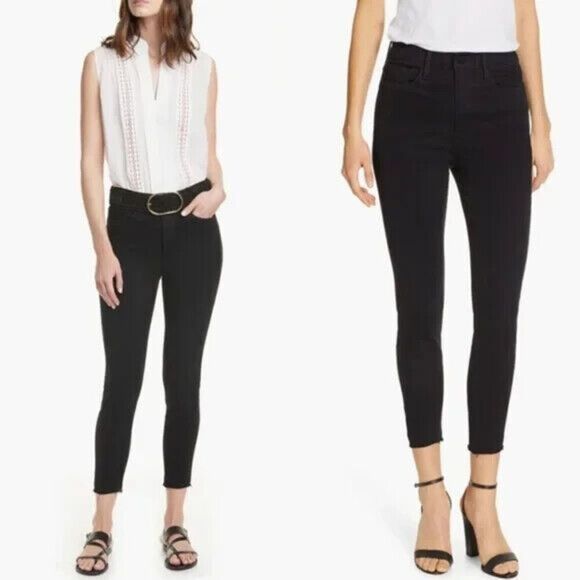 Frame Ali Jeans‎ Womens Sz 28 Noir Black High Rise Cigarette Skinny Crop Raw Hem - Picture 1 of 12